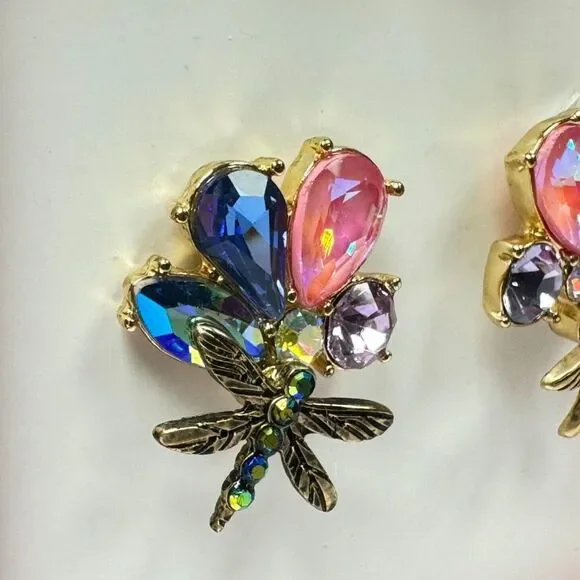 BETSEY JOHNSON Dragonfly Earrings "Buggin Out" Studs Rhinestones w/Gift Box NEW - Picture 4 of 6